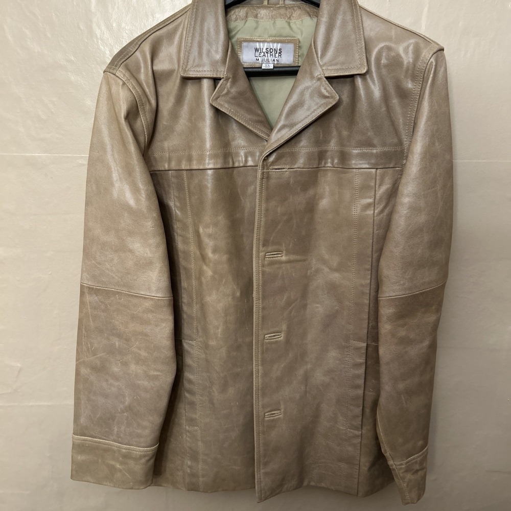 Vintage 70's Unisex Blonde Beige Color‎ Wilson Leather Coat Jacket XL 4 Button